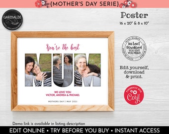 Editable Mothers Day Photo Collage Mom Photo Collage Template Mothers day Photo Gift Printable Mothers day Photo Collage Poster P1 MTHD