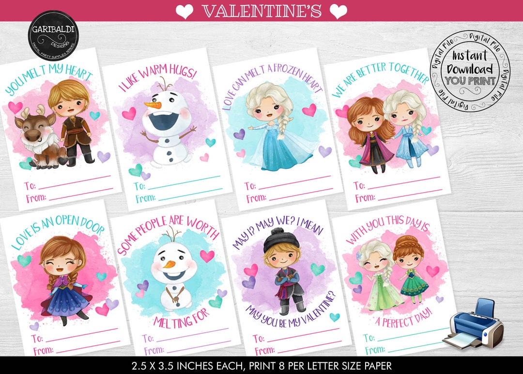 Printable Frozen Valentine Cards Kids Valentine Cards School Valentine ...