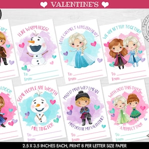 Printable Frozen Valentine Cards Kids Valentine Cards School Valentine Cards Class Valentine's Day Cards DIY Frozen Valentine Favor Tags VL