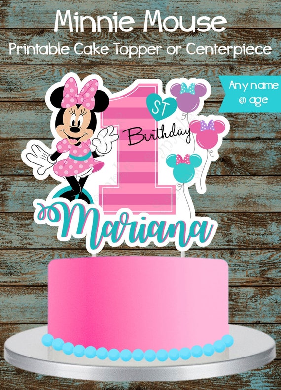 Baby Minnie Mouse 1st Birthday Cake Topper Printable Custom Etsy