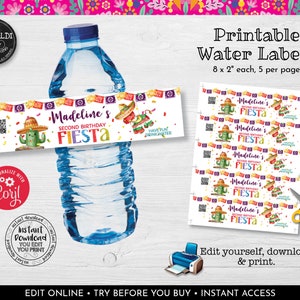 Editable Water Bottle Labels, Mexican Fiesta Water Labels, Printable ...