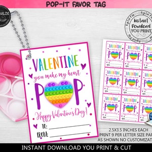 You make my Heart Pop Valentine's day Gift Tag Valentines day Pop Bubble Favor Tags School Valentine's day Gift Card Printable Download VL