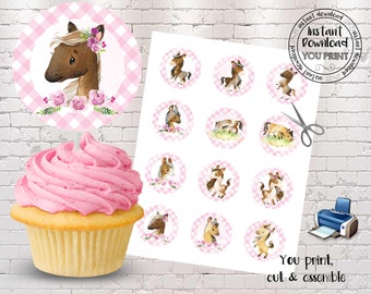Horse Cupcake Toppers Horse Party Decorations Horse Party Supplies Horse Birthday Party Pony Cupcake Toppers Pink Pony Party Printable PH001