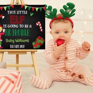 Christmas Pregnancy Announcement Sign New Baby Poster Board Elf Big Brother to be printable Sign Holiday Chalkboard Photoshoot Prop 2 PA Ch