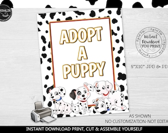 Adopt a Puppy Sign, Dalmatians Birthday Party Adoption Sign, Vet Pawty Decor, Dalmatians Puppies Sign, Dog Party Table Decorations DAL