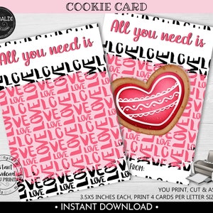 Valentine's Day Cookie Card, All you need is love Cookie Card, Instant download 3.5"x5" Cookie Card, Printable Valentine Mini Cookie Card VL