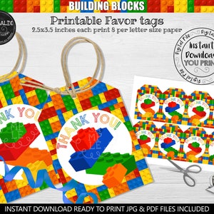 Building Blocks Favor Tags Building Blocks Gift Tags Building Blocks Thank You Tags Building Blocks Birthday Party tags Building Blocks BKBC