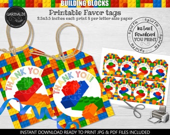 Building Blocks Favor Tags Building Blocks Gift Tags Building Blocks Thank You Tags Building Blocks Birthday Party tags Building Blocks BKBC