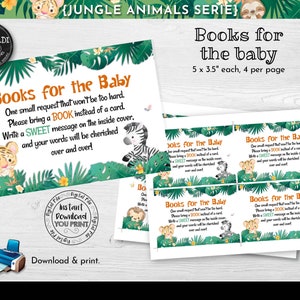 Instant download Safari Book Request Insert Card Printable Safari Animals Book for baby Ticket Jungle Baby Shower Book Request Card SJA