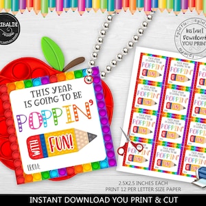 Back to School Gift Tag School Open House Pop Toy Fidget Favor Tag First day of school Poppin' with fun Gift Tag Printable School Tag TA