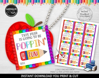 Back to School Gift Tag School Open House Pop Toy Fidget Favor Tag First day of school Poppin&#39; with fun Gift Tag Printable School Tag TA