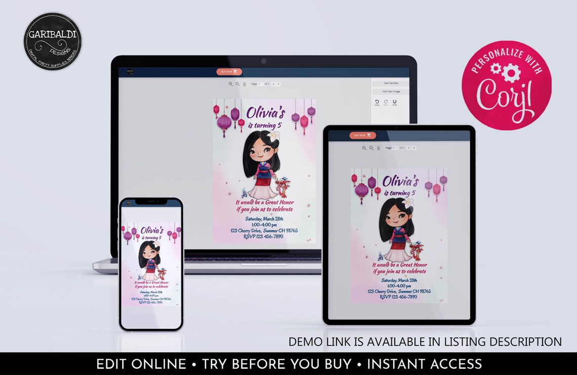 Editable Mulan Invitation Printable Mulan Birthday Party - Etsy