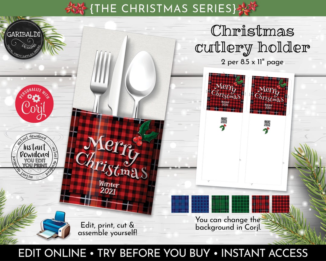 Printable Christmas Silverware Cutlery Holders Editable Holiday ...