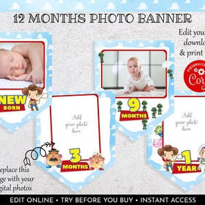 Toy Story Monthly Photo Banner Printable Toy Story Milestone Banner First Birthday Banner Toy Story 1st Year Banner PRINTABLE Banner TSS