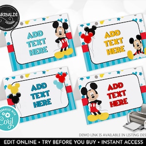 Editable Mickey Food Labels Mickey First Birthday Food Tent Labels Printable Place Cards Mickey Fun to be One Birthday Party Digital MFT1