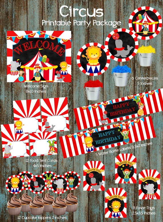 Circus Party Package Circus Printable Party Decorations Etsy