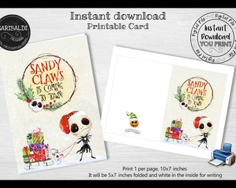 Printable Christmas Card, Instant download Christmas Card, Sandy Claws Christmas printable Card, Meet me under the mistletoe Printable NBCH