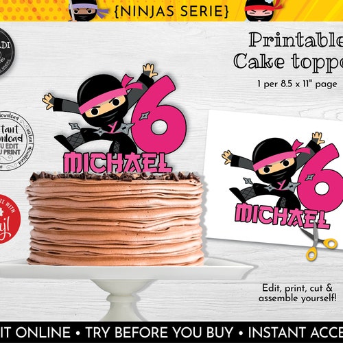 Editable Ninja Cake Topper Instant Download Ninja Girl Tshirt Etsy