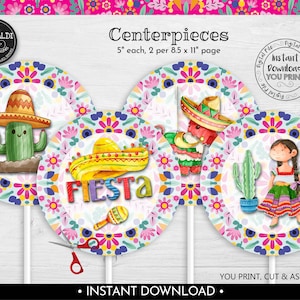 Instant Download Mexican Fiesta Centerpieces, Printable Cinco de Mayo Decorations, Fiesta Birthday Party, Mexican Party Decorations MF