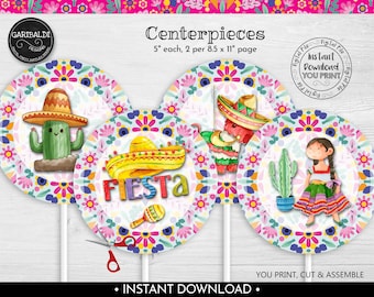 Instant Download Mexican Fiesta Centerpieces, Printable Cinco de Mayo Decorations, Fiesta Birthday Party, Mexican Party Decorations MF