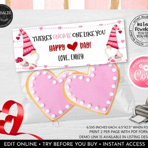 Editable Valentine&#39;s Day Bag Topper, Gnome Valentine&#39;s Day Treat Bag Topper, Instant Download Valentine Gnome Gift Bag Topper 03 VL EBTS