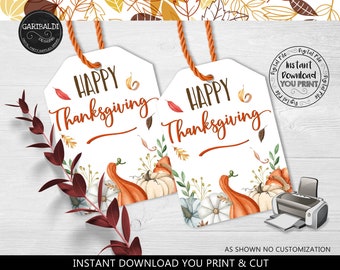 Happy Thanksgiving Gift Tags Printable Fall Favor Tags Thanksgiving Labels Pumpkin Gift Tags Autumn Leaves Teacher Appreciation Tags TF