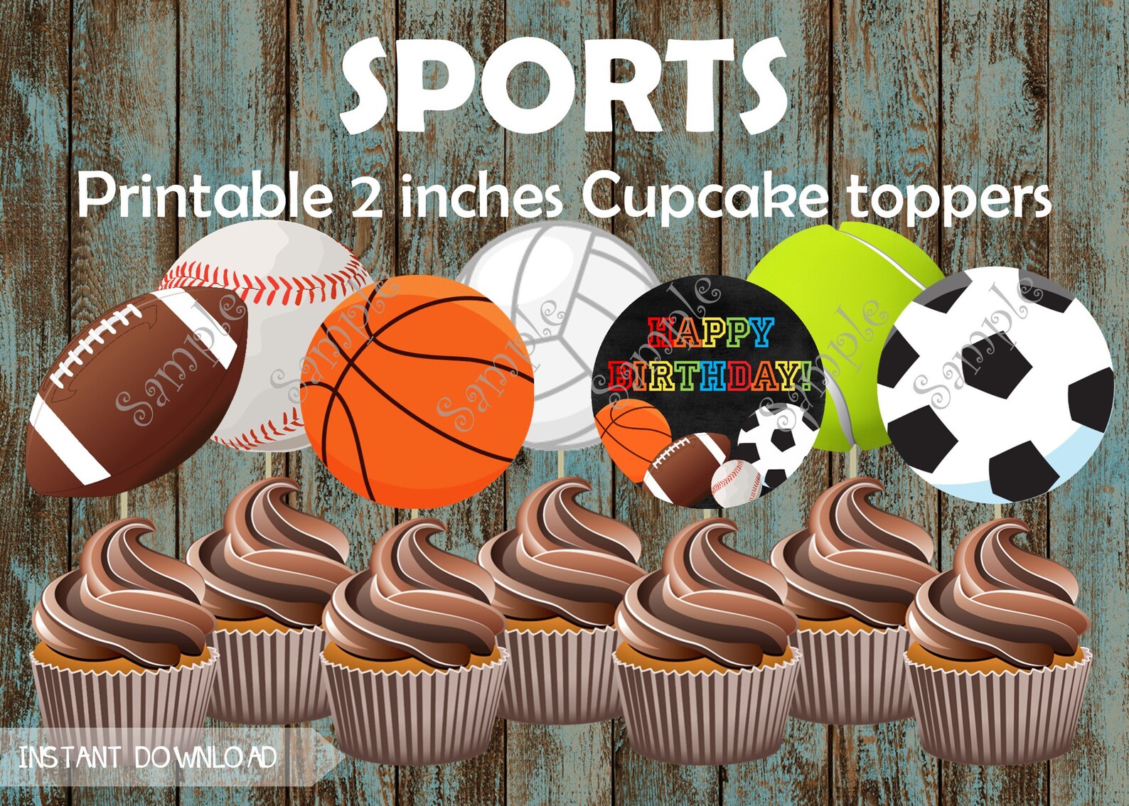 Printable Sport Cupcake Toppers Football Soccer Baseball Etsy
