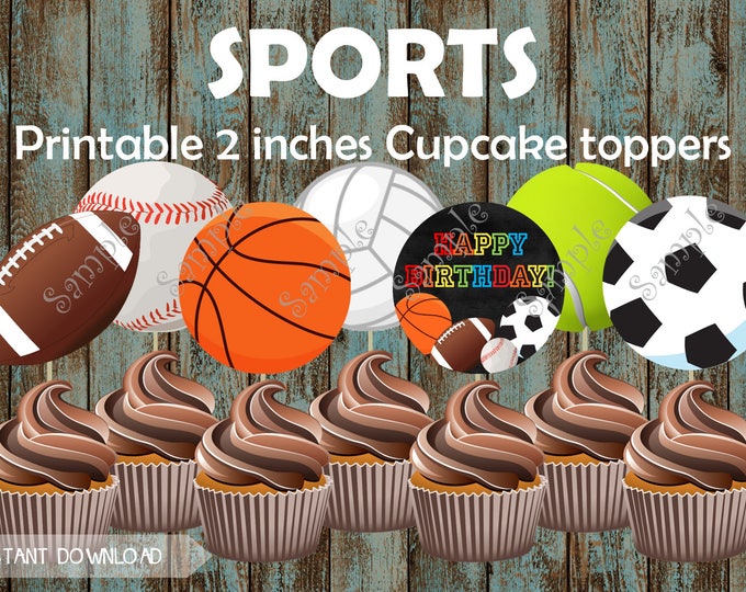 Printable Sport Cupcake Toppers, Football, Soccer, Baseball, Basketball ...