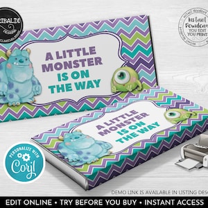 Editable Candy Bar Wrapper Monsters Chocolate Bar Wrapper Monster Baby Shower Favors Birthday Party Monster Decorations Corjl Template MINC