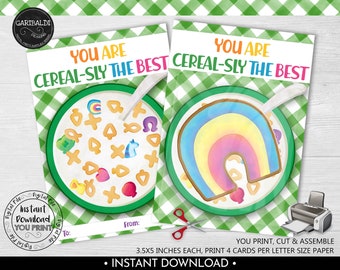 Instant Download You Are Cereal-sly the Best Cookie Card, Printable St. Patrick's Day Cookie Card, Marshmallow Charms the best Gift Card SPT