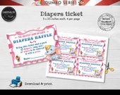Instant download Dumbo Diaper Raffle Ticket, Printable Pink Dumbo Diaper Ticket, Circus Dumbo Baby Shower Diaper Request Insert Ticket DCHM