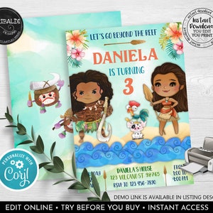 Editable Moana Invitation Printable Maui Invite Instant Download Digital Polynesian Hawaiian Luau Tropical Birthday Party Template Corjl MOA