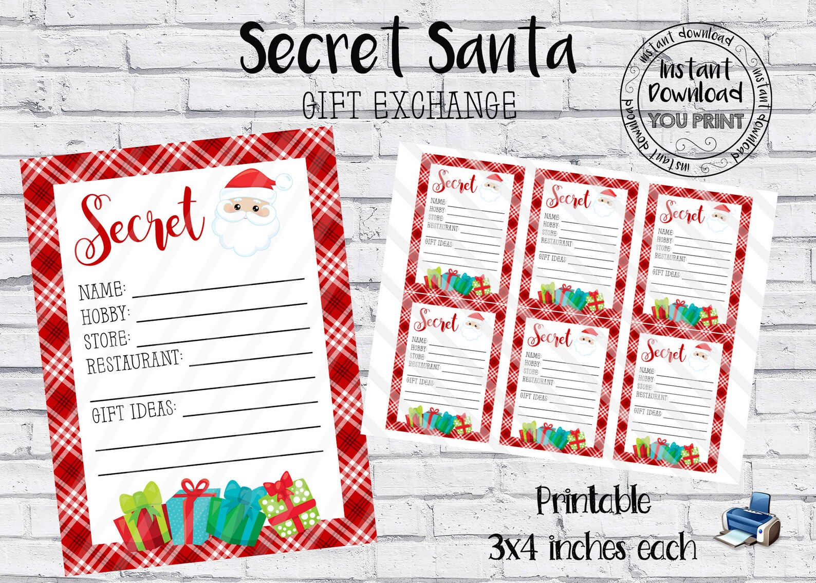 Secret Santa Printable Cards Secret Santa Gift Exchange Wish | Etsy