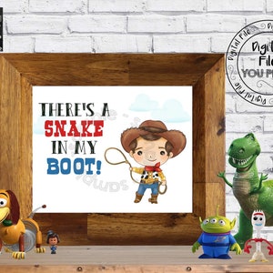 Para imprimir "Há uma cobra na minha bota!" Placa, Citações de Toy Story, Decorações de Toy Story, Citação de Woody, Berçário Toy Story 4 Citações TSS