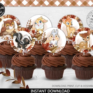 Little Deer Cupcake Toppers, Printable Floral Deer Birthday Party Decorations, Woodland Deer Baby Shower Party Supplies Instant download BDA