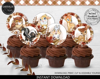 Little Deer Cupcake Toppers, Printable Floral Deer Birthday Party Decorations, Woodland Deer Baby Shower Party Supplies Instant download BDA