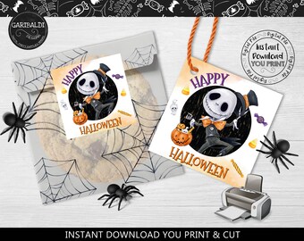 INSTANT DOWNLOAD Halloween Favor Tags Skeleton Gift Tag Halloween Party Bag Tag Printable Happy Halloween Labels Trick Or Treat Labels HW