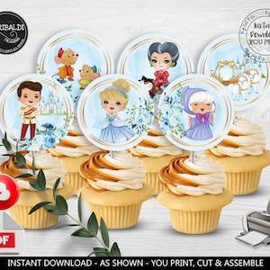 Cinderella Cupcake Toppers Cinderella  Labels Princess Birthday Party Decorations Cinderella Party Supplies Download Favor Tags Printable CP