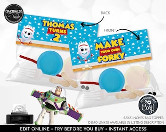 Toy Story Make Your Own Forky Bag Topper Toy Story Forky Bag Holder Toy Story Party Favor Bag Labels Editable Custom Digital Printable TS