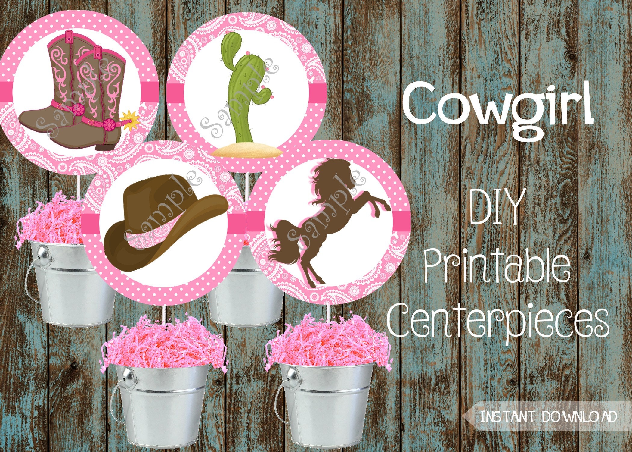 Printable Cowgirl Centerpieces Cowgirl Party Decorations Etsy