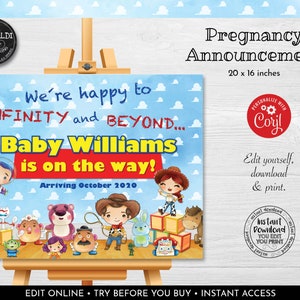 Printable Toy Story Pregnancy Announcement Editable Toy Story Pregnancy Announcement Sign Instant Download Toy Story Baby Announcement TSS
