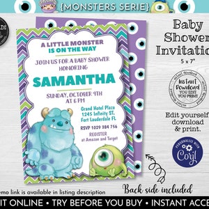 Editable Monsters Baby Shower Invitation Printable Monsters Invitation Instant download Little Monster Baby Shower Invitation 1 MINC