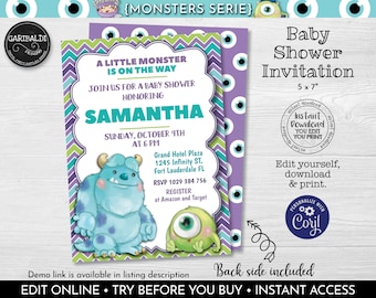 Editable Monsters Baby Shower Invitation Printable Monsters Invitation Instant download Little Monster Baby Shower Invitation 1 MINC