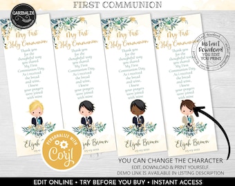 Editable First Holy Communion Bookmarks Template, First Communion Favors Tags, Printable Holy Communion Gift, Recuerdos Primera Comunión FC
