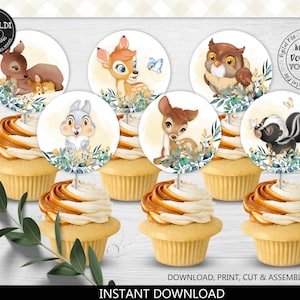 Little Deer Cupcake Toppers Printable Floral Deer Birthday Party Decorations Woodland Bambi Baby Shower Party Supplies Digital Download BDY