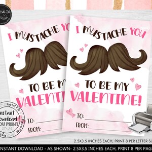 I Moustache You to Be my Valentine Karte Valentinstag Schnurrbart Favor Tag Valentine Lehrer Schule Non-Candy Instant Download Printable VL