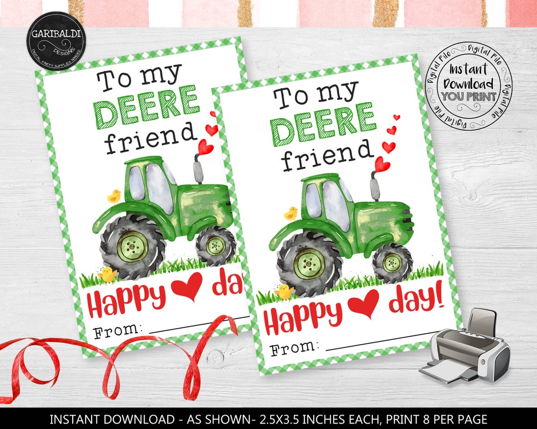 Printable Tractor Valentine's Day Cards Deere Friend