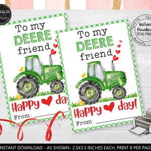 Druckbare Traktor Valentinstagskarten Deere Freund Valentinstagskarte Schule Valentinstagskarten Grüner Traktor Valentinstag Tags GL