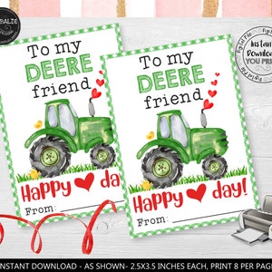 Printable Tractor Valentine's day Cards Deere Friend Valentine's Day Card School Valentine's Day Cards Green Tractor Valentine's Day Tags VL