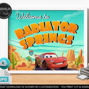 Welcome to Radiator Springs Sign Cars Birthday Party Welcome Sign Racing Cars Decor Race Cars Party Supplies Printable Download Digital DCR